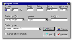 Vereinskasse für Windows, Buchungsdialog
